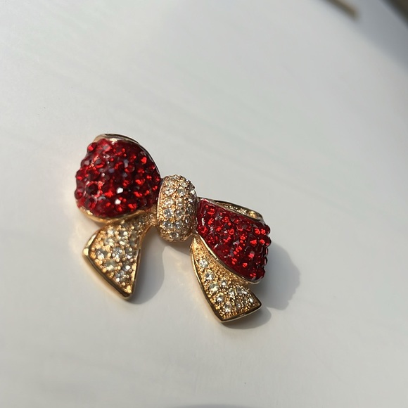 Bow Brooch • Cute for the Holiday Season • Red & Silver Rhinestones • - Picture 3 of 4